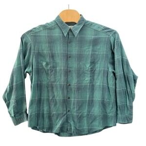 Claiborne Plaid Button Up Shirt Long Sleeve XL Rayon Linen Blend